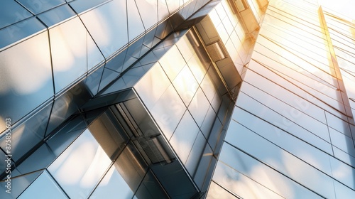 Wallpaper Mural Close-up of a modern office building's facade, with metallic panels and angular design elements catching the morning sunlight. Torontodigital.ca
