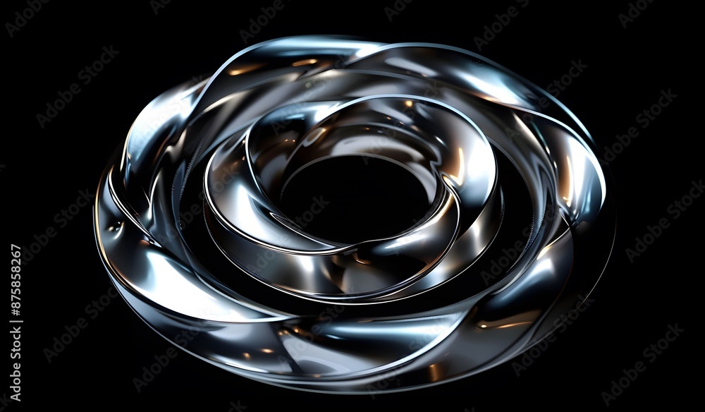 Abstract futuristic shiny metal aluminum spiral twisted object on black background Abstract futuristic shiny metal aluminum spiral twisted object on black background