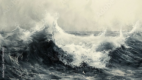 Artistic sketch of ocean waves with intricate texture and natural details, capturing the essence of serene coastal scenery. © growth.ai