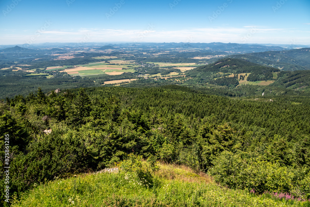 Scenic landscape of northern Czech republic, view from the peak of Jested mountain near Liberec Scenic landscape of northern Czech republic, view from the peak of Jested mountain near Liberec