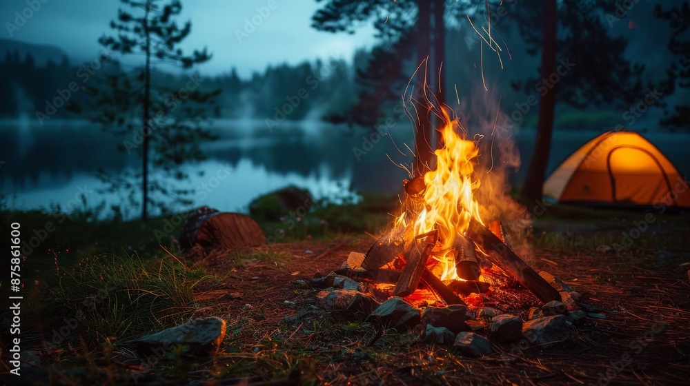 Peaceful Lakeside Campfire Under the Stars Peaceful Lakeside Campfire Under the Stars