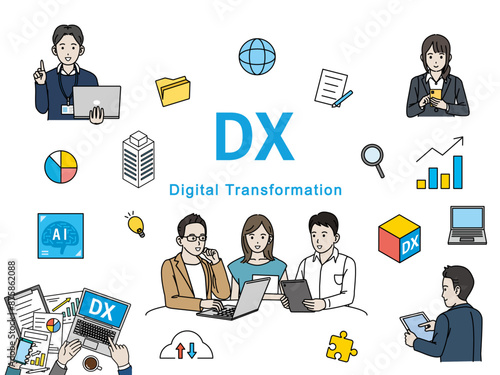 DX推進や取り組みをするスタートアップ企業のイラストセット