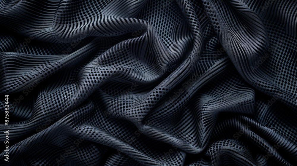 Abstract Wavy Black Fabric with Polka Dots Abstract Wavy Black Fabric with Polka Dots