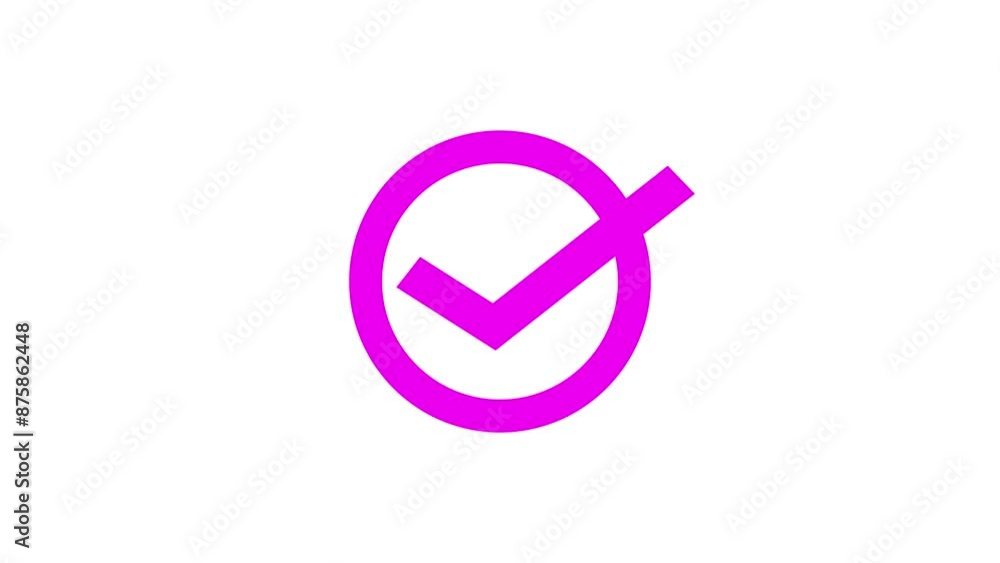 Purple tick mark icon animation black background. Purple tick mark icon animation black background.