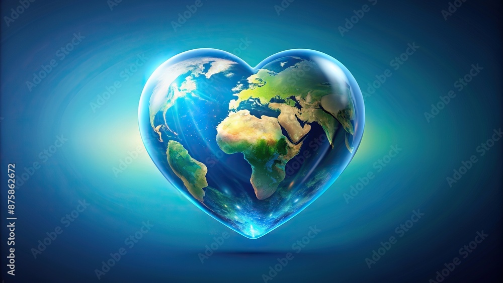 Vibrant blue background features a stunning 3D illustration of a heart shaped like the Earth, symbolizing love for the planet and sustainable living ideals. Vibrant blue background features a stunning 3D illustration of a heart shaped like the Earth, symbolizing love for the planet and sustainable living ideals.