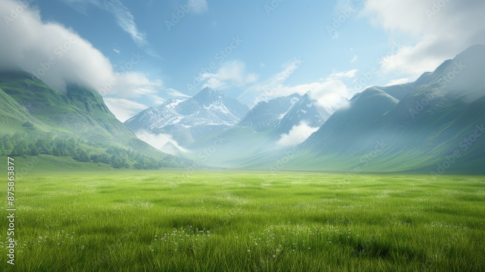 Fototapeta premium A vast, open field with mountains in the background