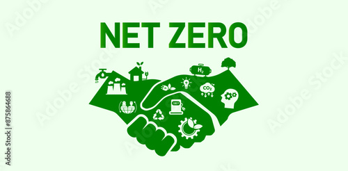 Net zero by 2050, carbon neutral. Net zero greenhouse gas emissions target Long-term climate-neutral strategy Vector illustration
