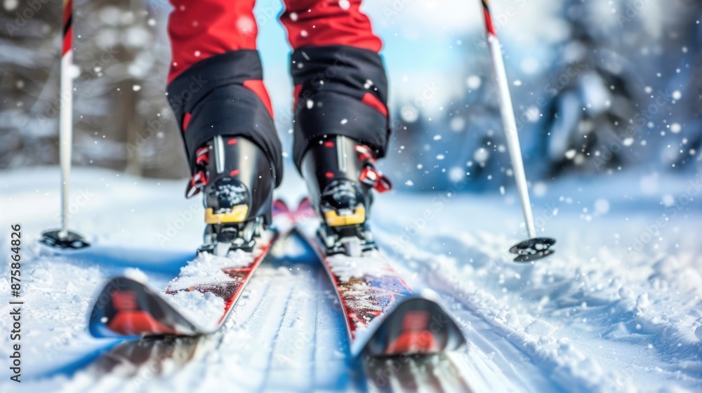 Fototapeta premium Cross-Country Skiing on a Snowy Day