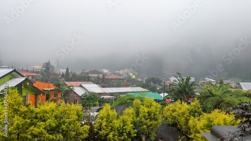 ,landscape view of the village at the foot of the mountain in the central java of Indonesia photo