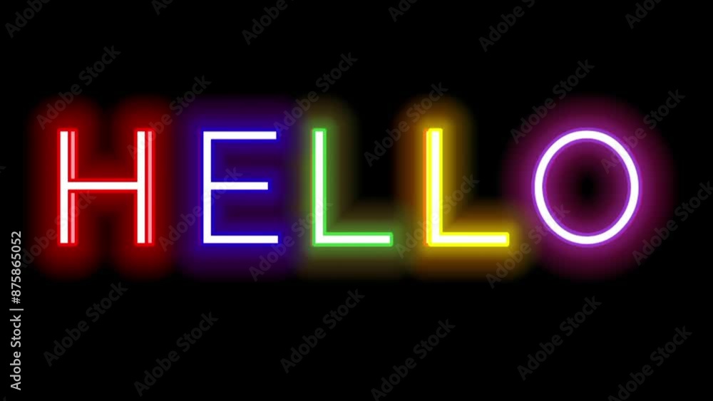 Neon sign of text Hello in black background Neon sign of text Hello in black background