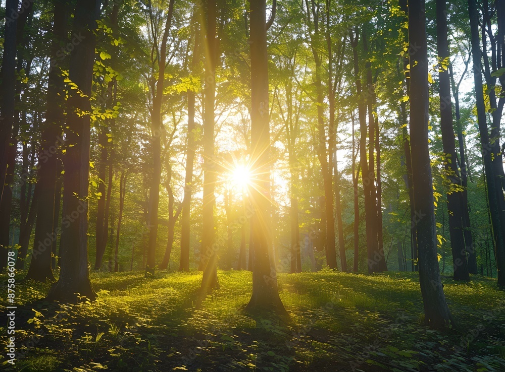 Sunlight Through the Trees in a Forest Sunlight Through the Trees in a Forest