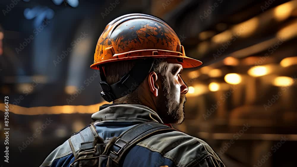 Worker in industrial setting looking away Worker in industrial setting looking away