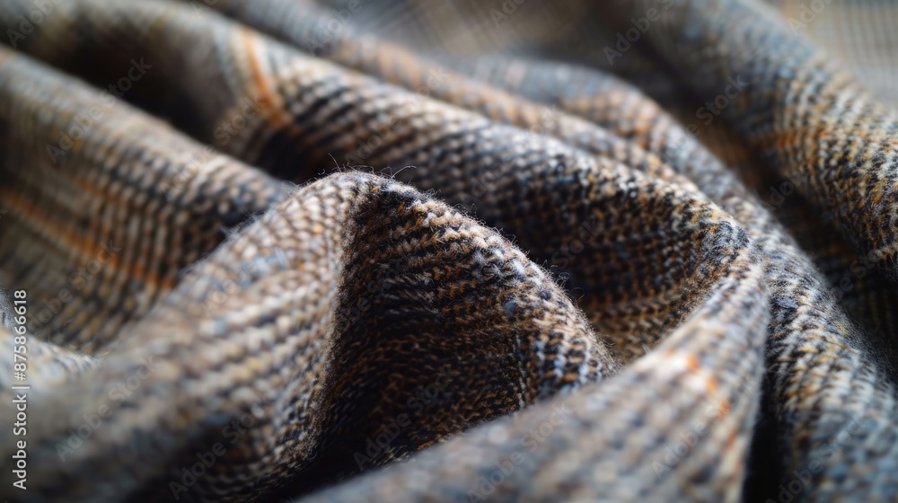 Close-up of a tweed fabric with a subtle checkered pattern, showcasing its textured surface and muted colors. Close-up of a tweed fabric with a subtle checkered pattern, showcasing its textured surface and muted colors.