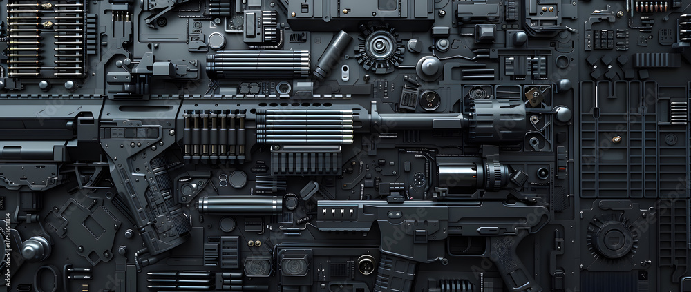 Fototapeta premium Space age material multifunctional wall background. Wide format. sci-fi design