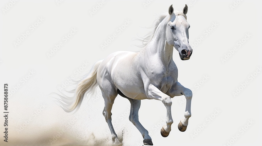 Dashing white horse is running isolated on white background Dashing white horse is running isolated on white background