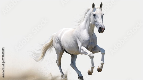 Dashing white horse is running isolated on white background