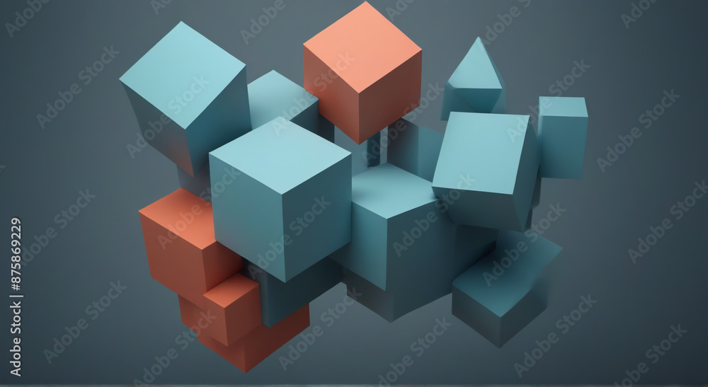 3d rendering of a group of cubes in blue and orange colors 3d rendering of a group of cubes in blue and orange colors