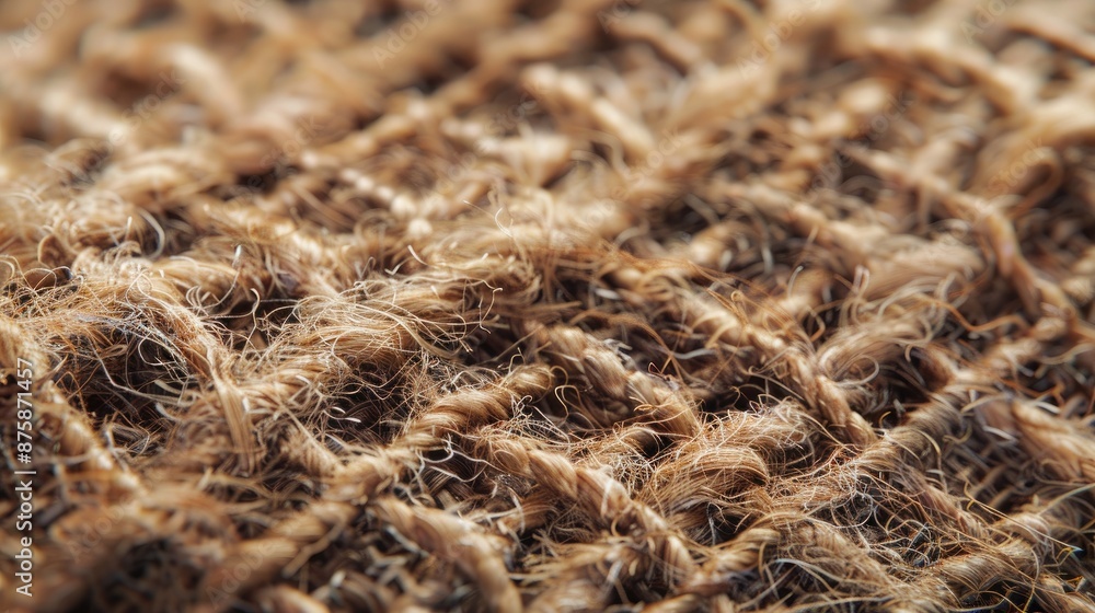 Close-up of a woven jute fabric, displaying its natural fibers and rough, tactile texture. Close-up of a woven jute fabric, displaying its natural fibers and rough, tactile texture.