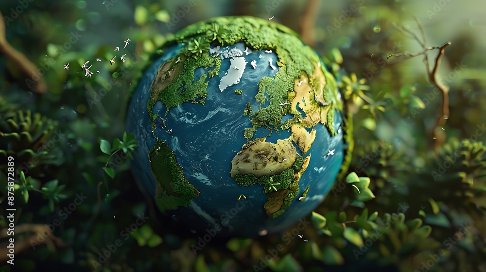 Earth day surrounded by greenery and wildlife very detailed and realistic shape Earth day surrounded by greenery and wildlife very detailed and realistic shape