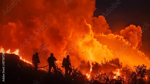 Firefighters combatting raging inferno during California wildfires, Firefighters battling against the raging inferno photo