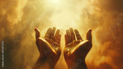 open hands with a golden glow, concept for the blessing of god, created with generative AI technology