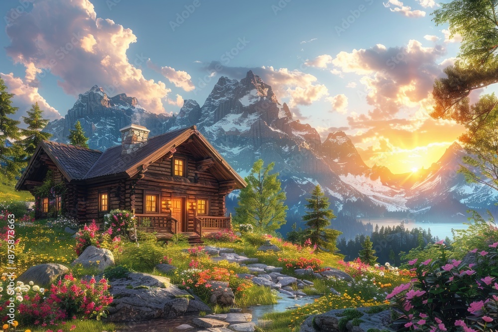 Fototapeta premium Fairytale cabin in the mountains