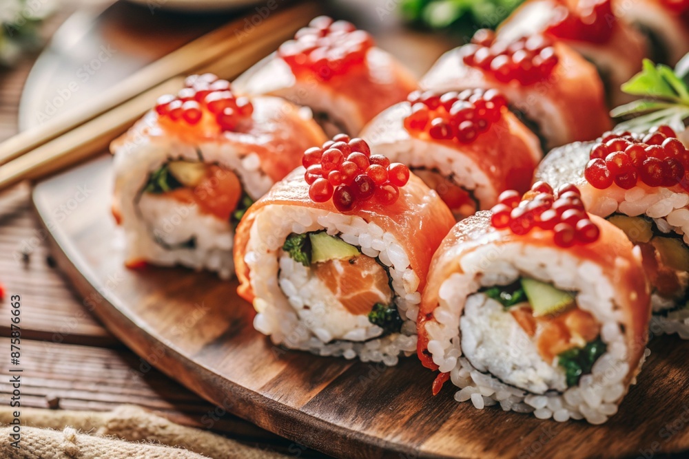Japanese food. Sushi rolls California, Philadelphia with eel, red caviar and salmon. The concept of the sushi bar menu. Japanese food. Sushi rolls California, Philadelphia with eel, red caviar and salmon. The concept of the sushi bar menu.