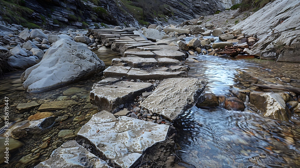 Foot walkway across a mountain river is broken very detailed and realistic shape Foot walkway across a mountain river is broken very detailed and realistic shape