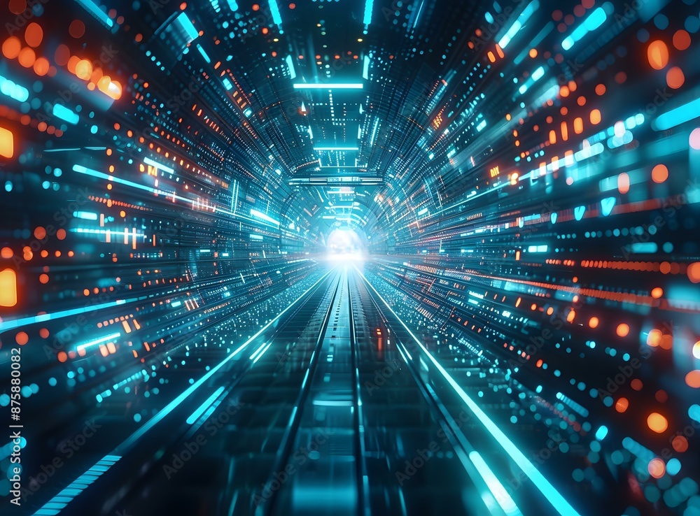 Blue and orange glowing technology tunnel Blue and orange glowing technology tunnel