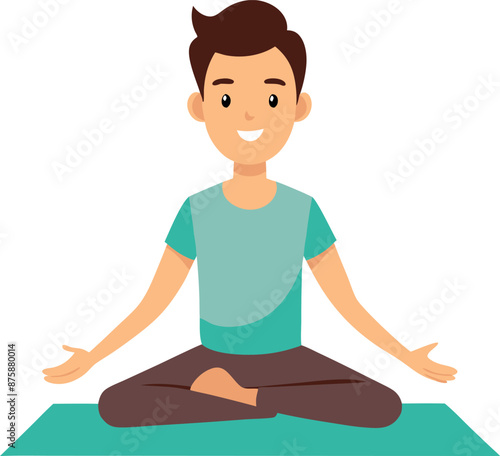 Happy Young Man Sitting In Lotus Position