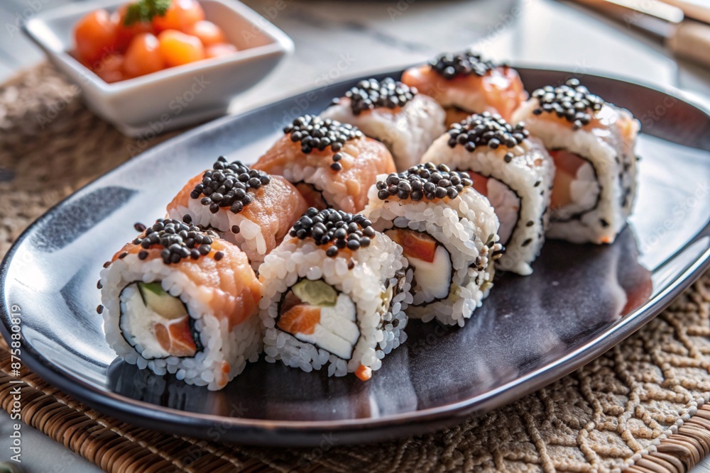 Japanese food. Sushi rolls California, Philadelphia with eel, red caviar and salmon. The concept of the sushi bar menu. Japanese food. Sushi rolls California, Philadelphia with eel, red caviar and salmon. The concept of the sushi bar menu.