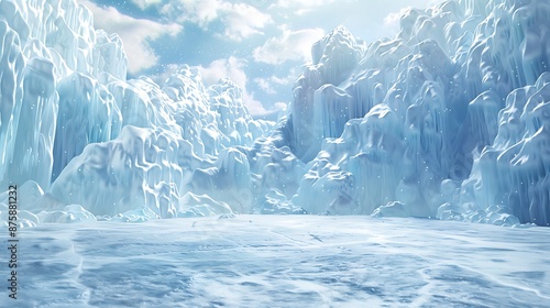 Freezing winter snow result stage floor ice wall stage iced mountain glacier very detailed and realistic shape
