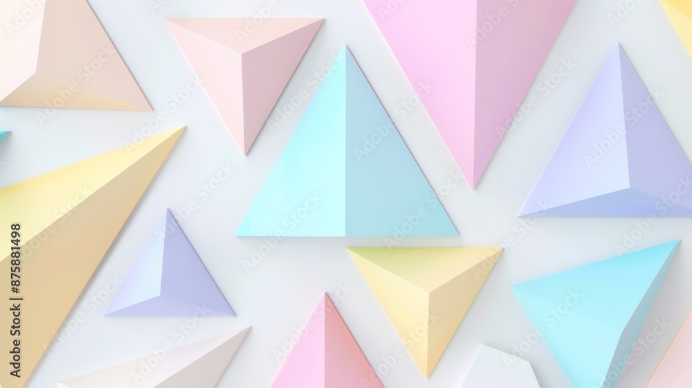Geometric Harmony: Minimalist Pastel Triangles and Squares on White Background Geometric Harmony: Minimalist Pastel Triangles and Squares on White Background