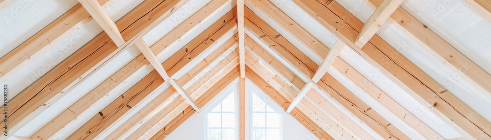 Exposed rafters showcase interior structural design in vaulted roof ...