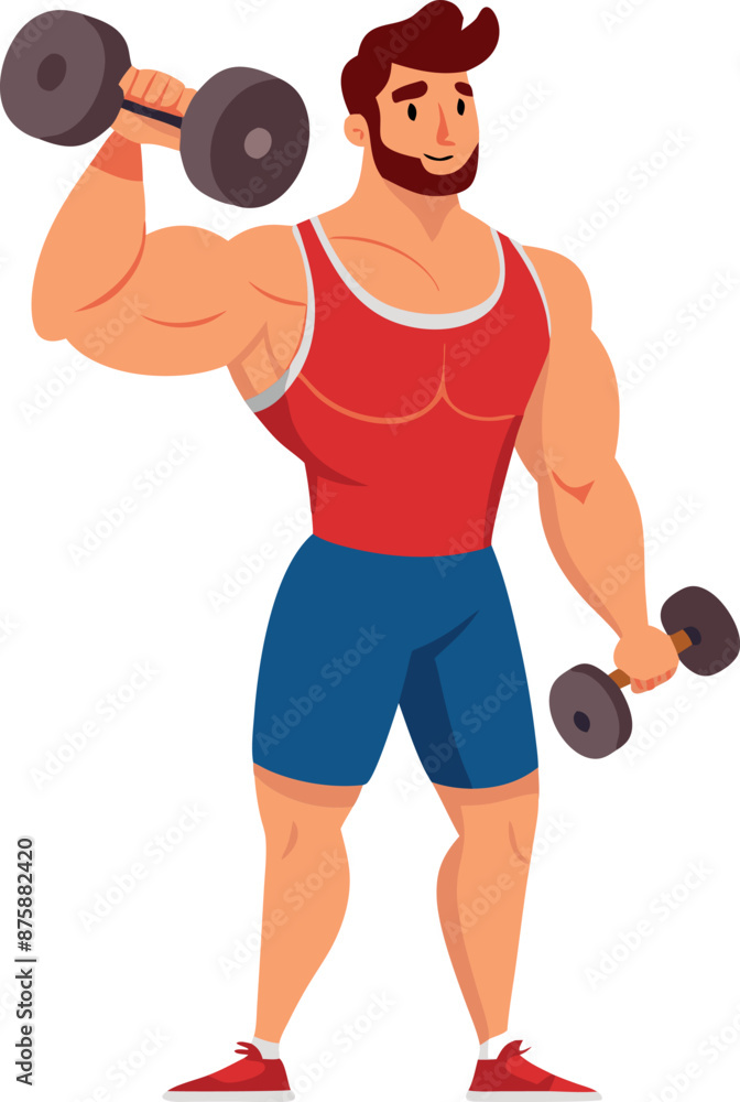 Strong Man Lifting Dumbbells in Athletic Wear Illustration Strong Man Lifting Dumbbells in Athletic Wear Illustration