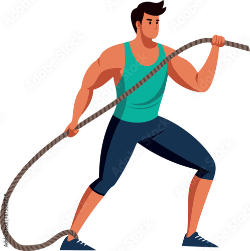 Man Exercising With Battle Ropes for Fitness and Strength