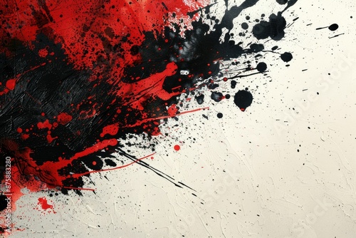 Abstract masterpiece with black and red splatters on a bright surface, an explosive expression of creativity AIG62 photo