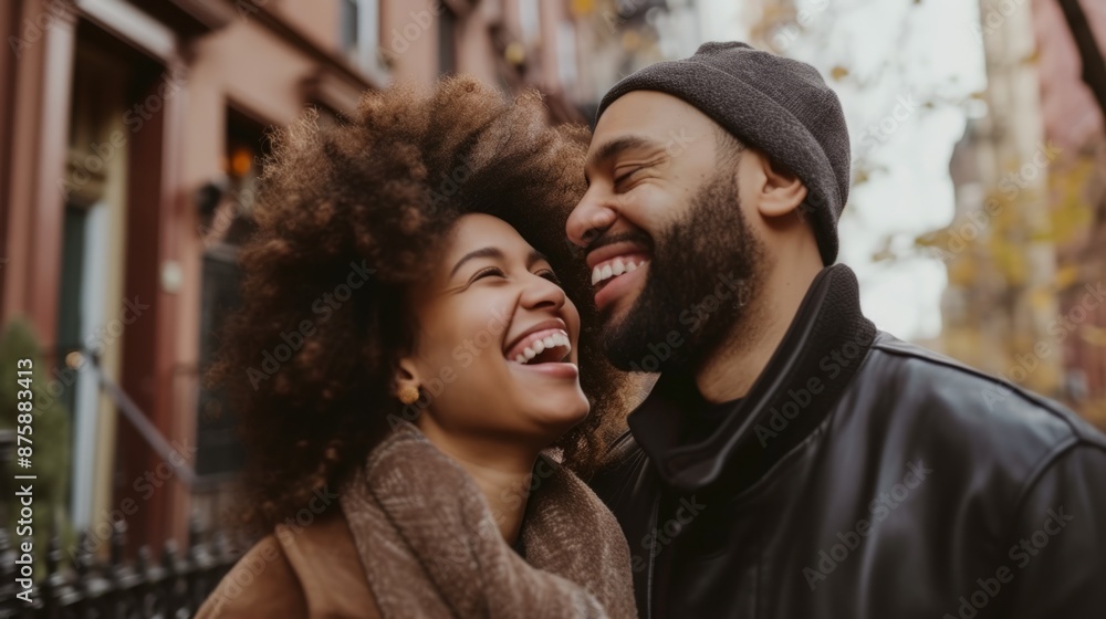 Fototapeta premium Cheerful couple leaving their Manhattan residence