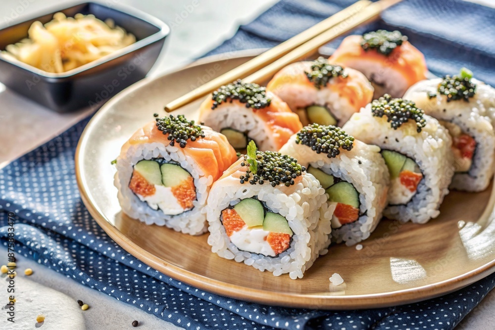 Japanese food. Sushi rolls California, Philadelphia with eel, red caviar and salmon. The concept of the sushi bar menu. Japanese food. Sushi rolls California, Philadelphia with eel, red caviar and salmon. The concept of the sushi bar menu.