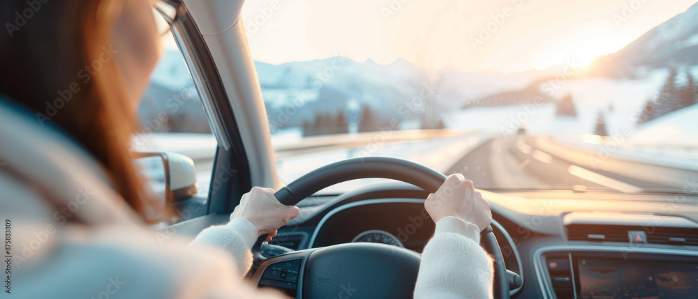 Naklejka premium Family in car with overlay of safety, protection, and auto insurance benefits