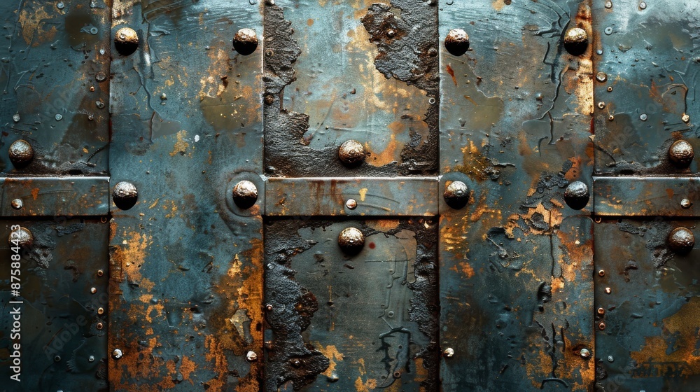 Rusted Metal Texture with Peeling Paint and Rivets Rusted Metal Texture with Peeling Paint and Rivets
