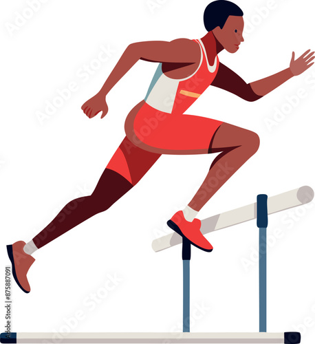 Athlete Running Hurdles in Track Competition Illustration