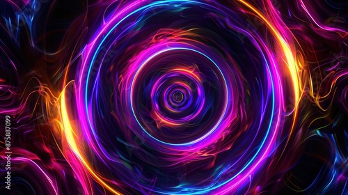 Vibrant Neon Circles - Abstract Bright Patterns on Dark Background