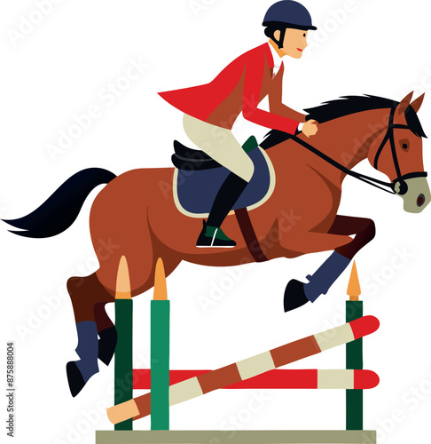 Equestrian Rider Jumping Hurdles on Horse