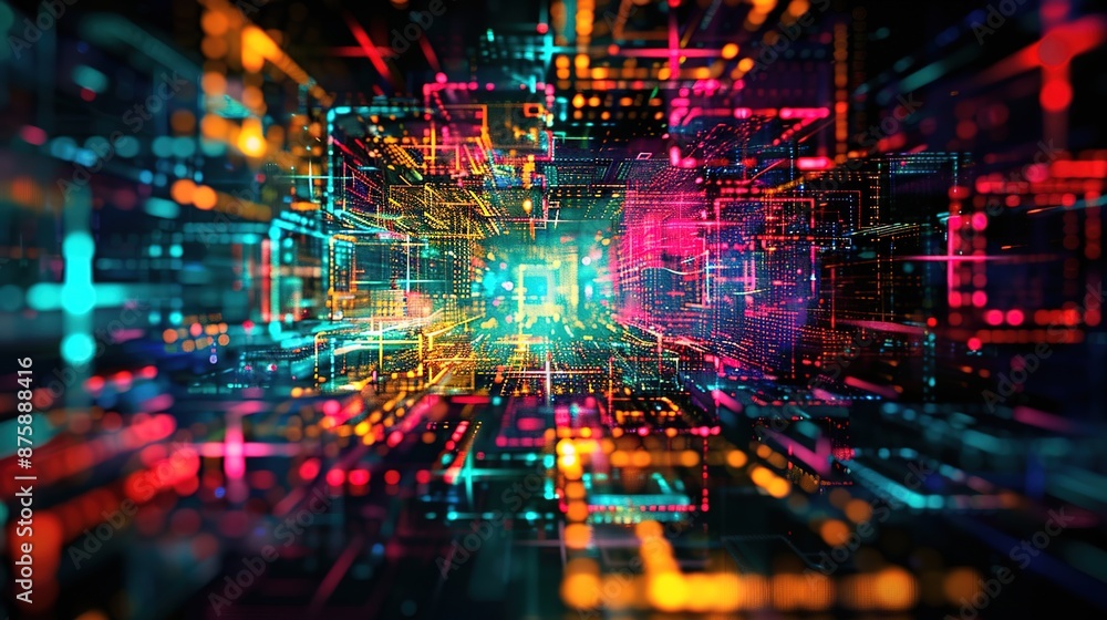 Abstract Neon Grids: Vibrant Patterns on Dark Background Abstract Neon Grids: Vibrant Patterns on Dark Background