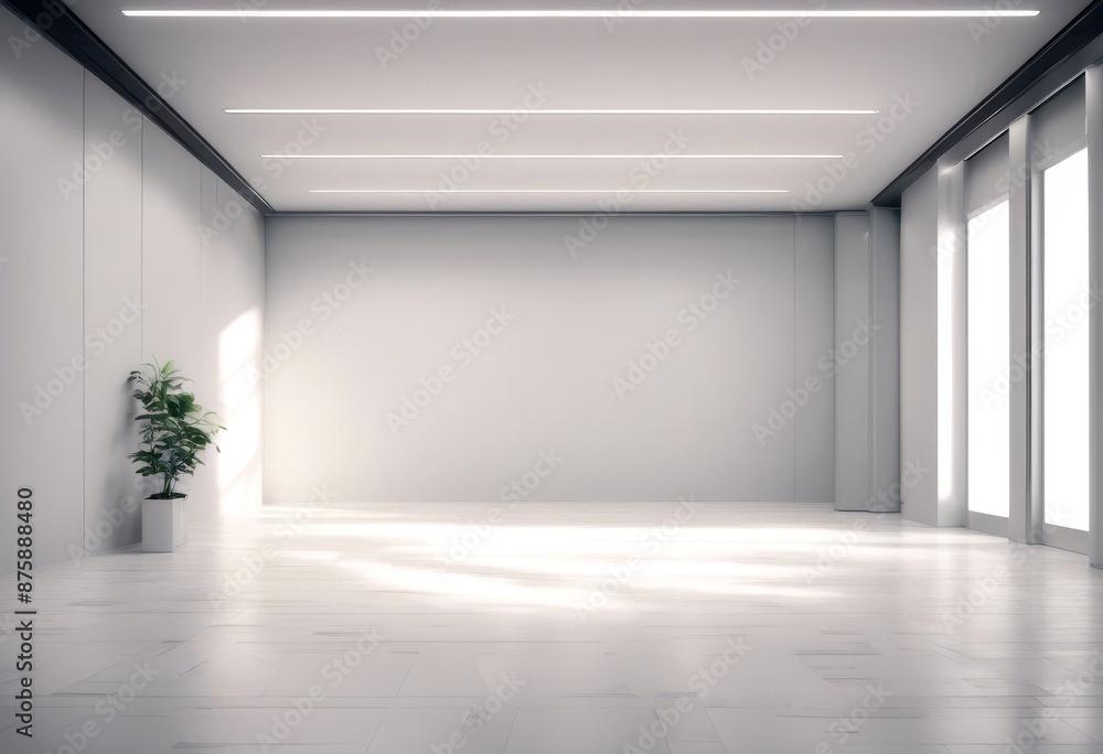 Obraz premium wall 3d showroom modern floor rendering background interior white design empty abstract frame indoor room architecture building