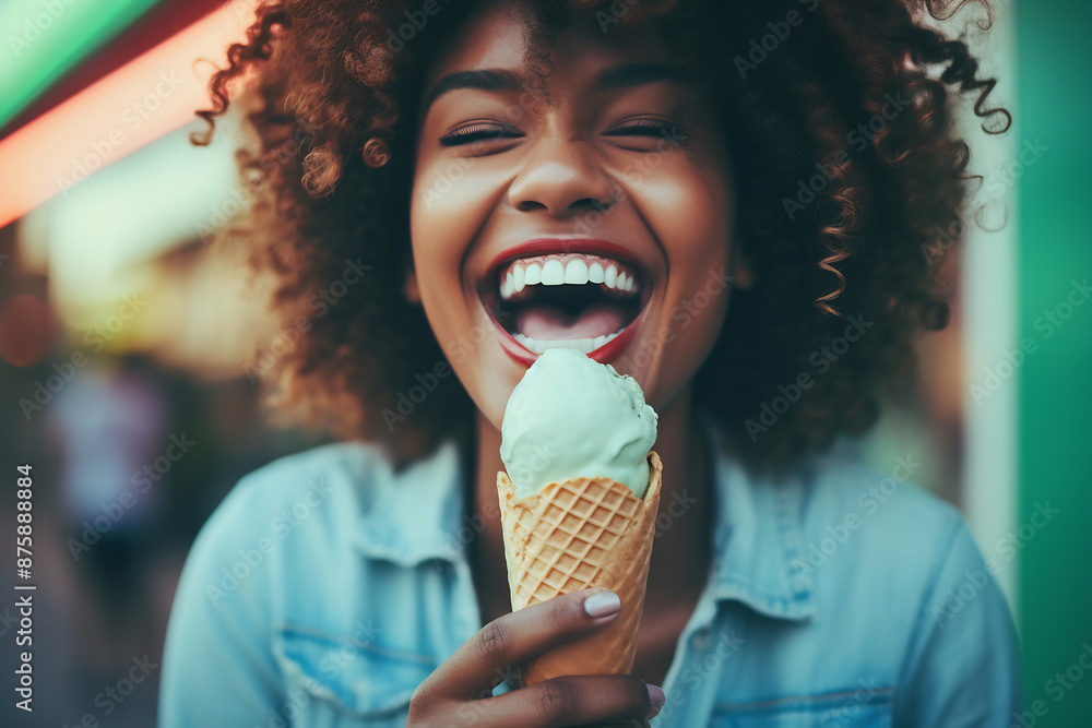 Ecstatic Woman with Ice Cream on Sunny Day Ecstatic Woman with Ice Cream on Sunny Day