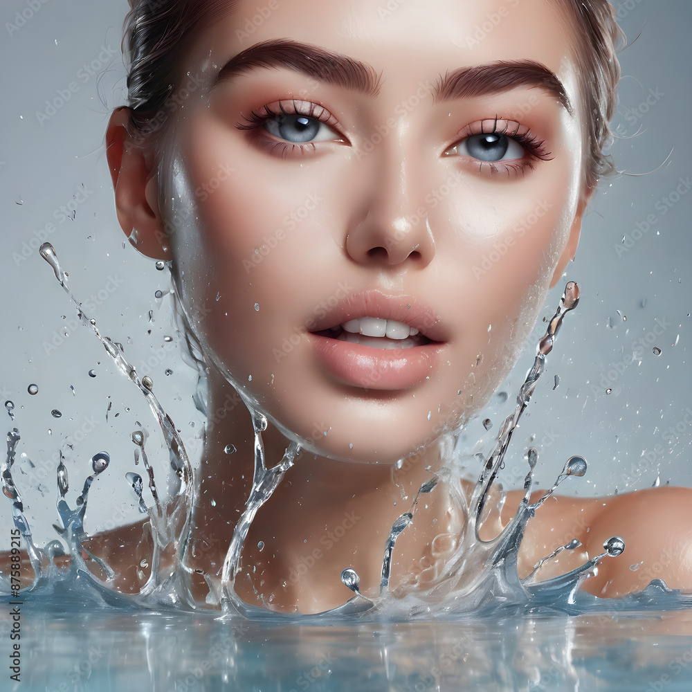 A fresh, clean aesthetic with the cosmetic cream placed next to water droplets or a splash of water, conveying hydration and purity. A fresh, clean aesthetic with the cosmetic cream placed next to water droplets or a splash of water, conveying hydration and purity.