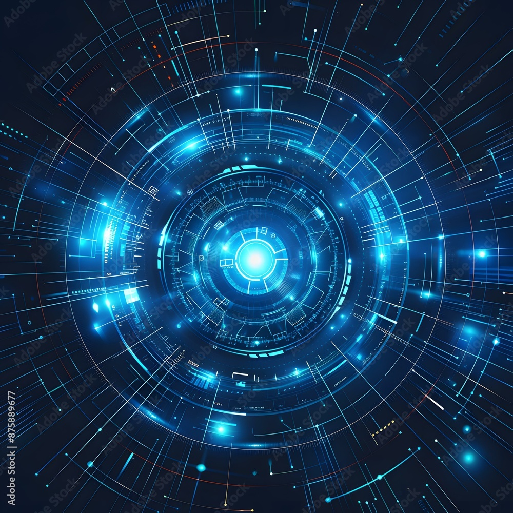 Abstract Technology Background with Glowing Blue Circles Abstract Technology Background with Glowing Blue Circles