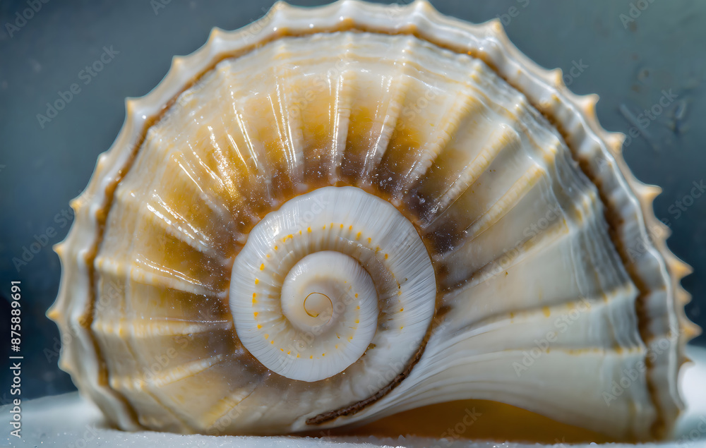 Macrophotograph of the front end of a sea snail david harp seashell. Generative AI. Macrophotograph of the front end of a sea snail david harp seashell. Generative AI.